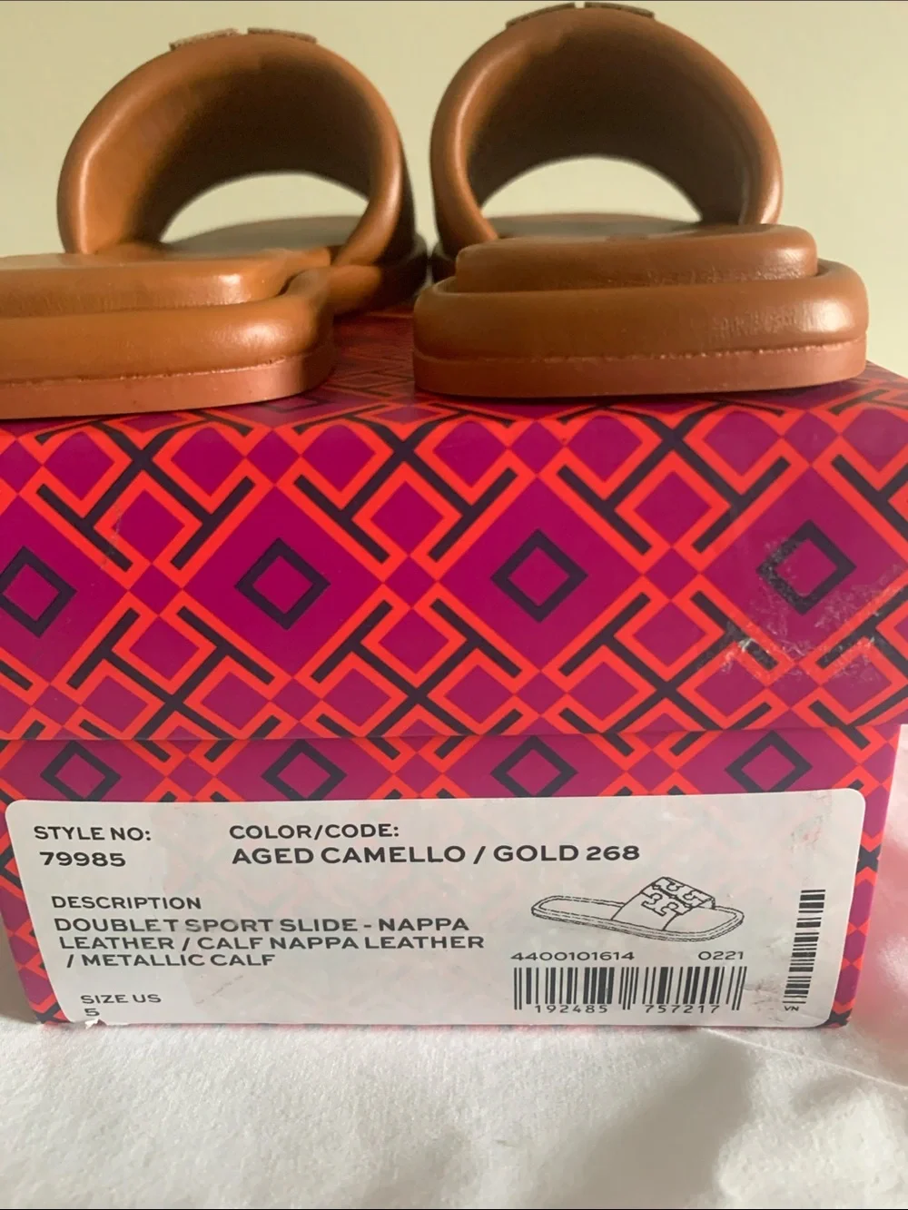 Tory Burch Tan Leather Logo Slide Sandals